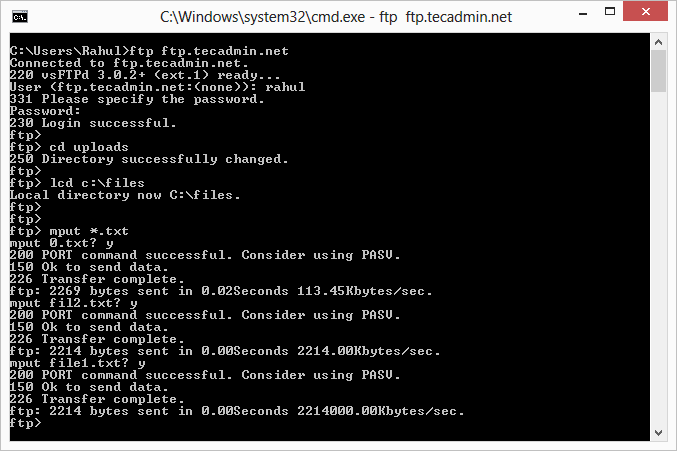 mput command in ftp without prompt