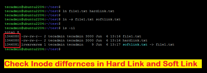 Inode changes in Soft link and Hard link