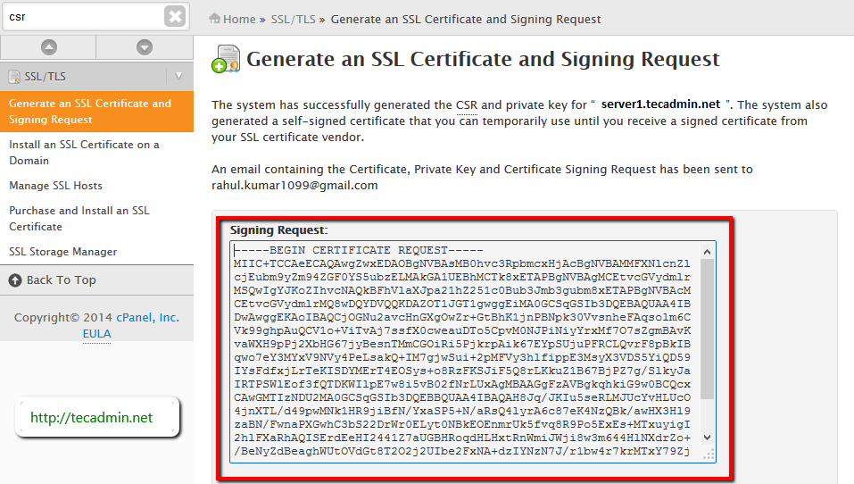 Certificate private Key. Private ssl