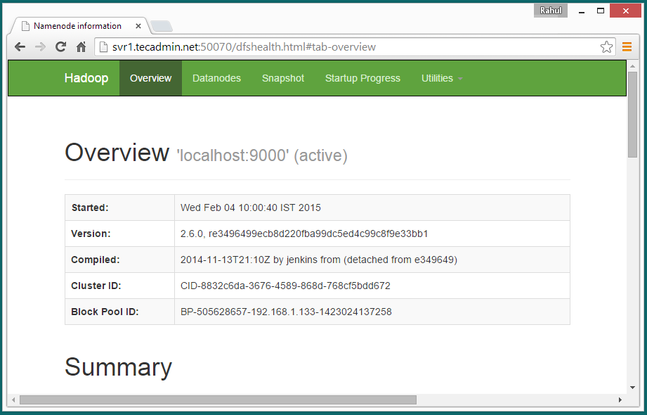 hadoop single node namenode