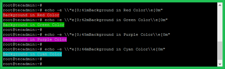 Background color of text in linux