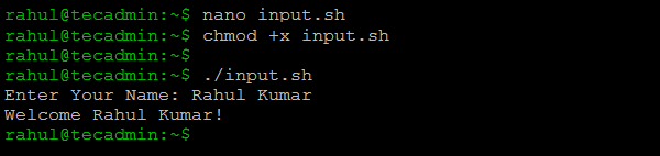 user input in linux shell script