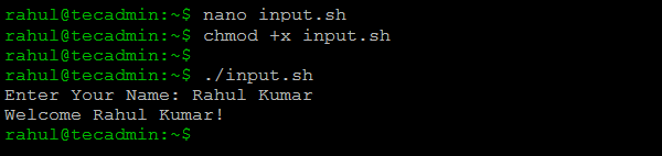 Read User Input in Shell Script