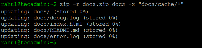 Zip Command to  Exclude a Directory