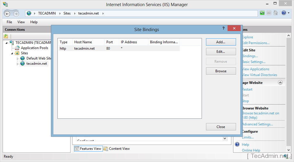 Add web. Имя сайта в IIS. IIS site Bindings. Auto restart IIS.