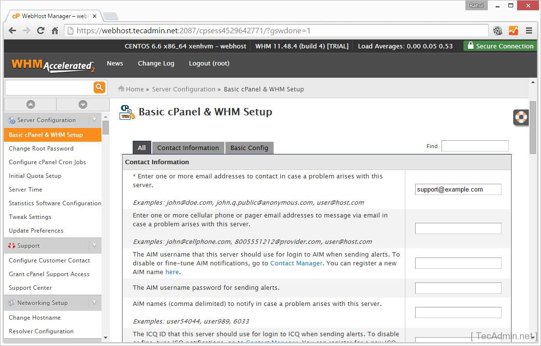 Send alert. WHM CPANEL. Email-to-Case Notification.