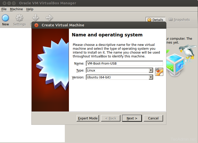 how to install linux on usb virtual machine