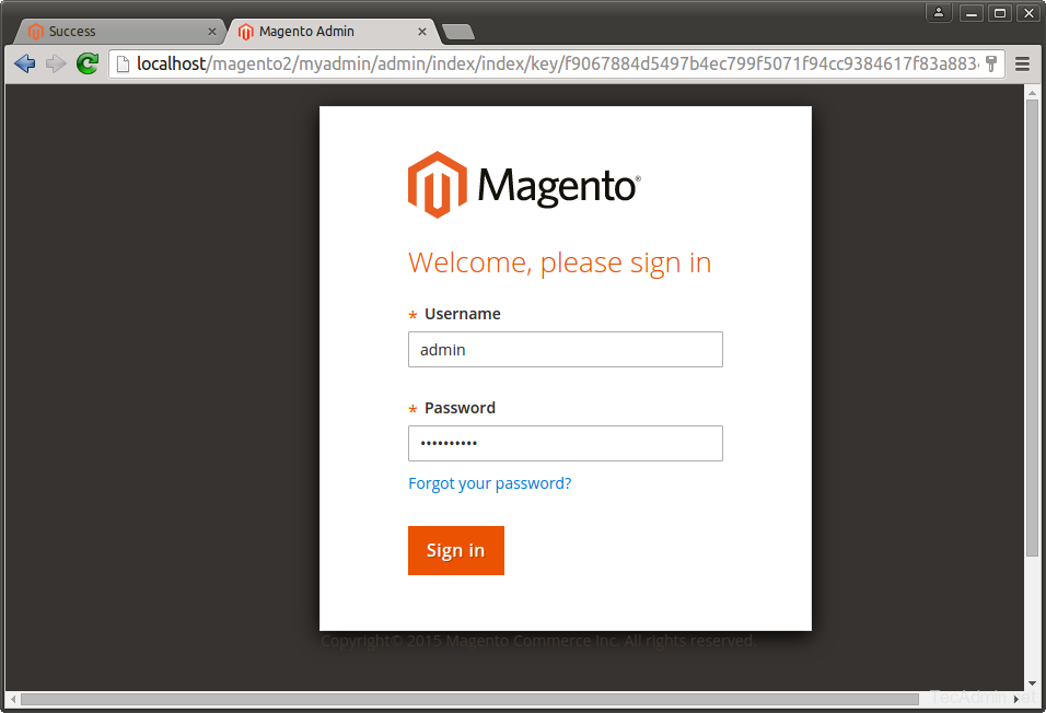 Install Magento 2 - Login Page