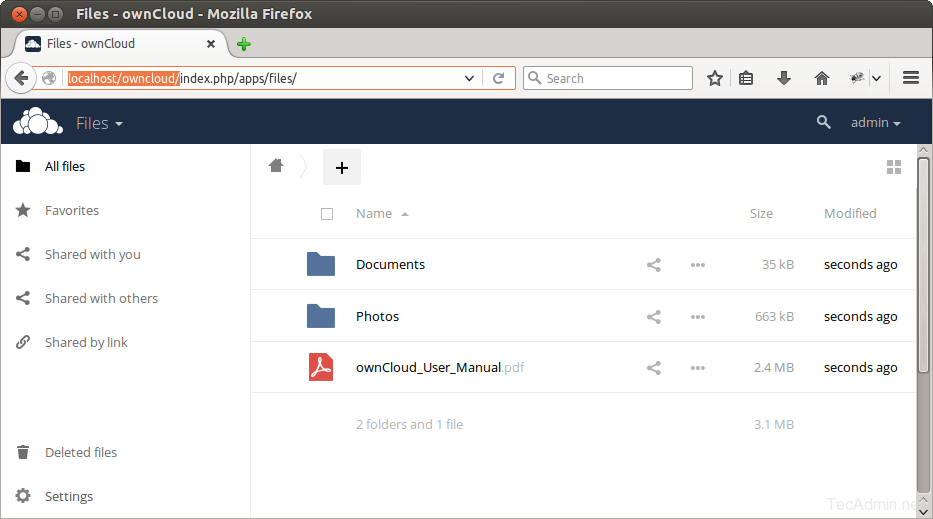 install owncloud Dashboard