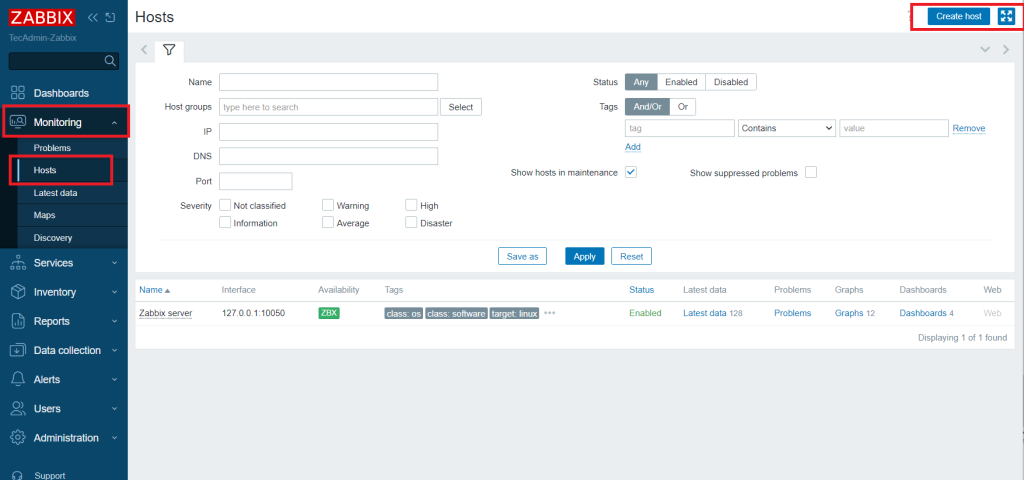 Create Host in Zabbix Server