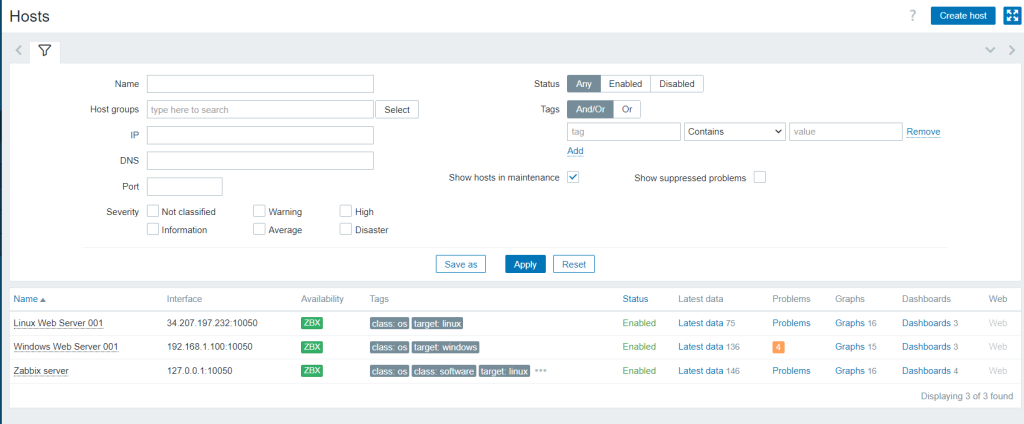 List Hosts on Zabbix Server