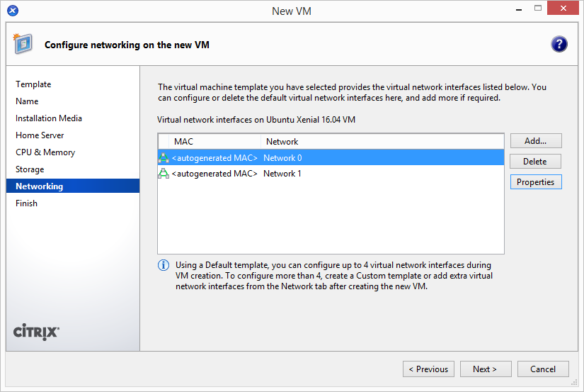 Remove the installation medium. Default VM Network.