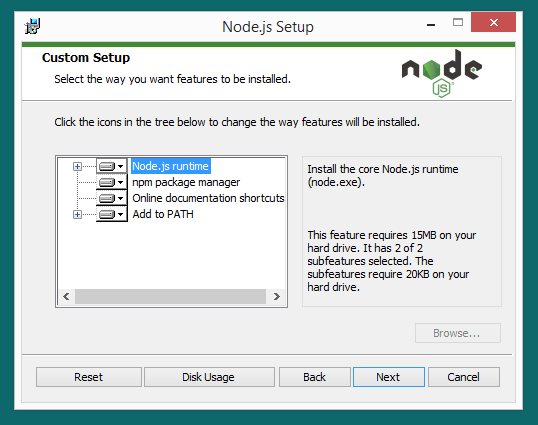 how to install software on node js windows