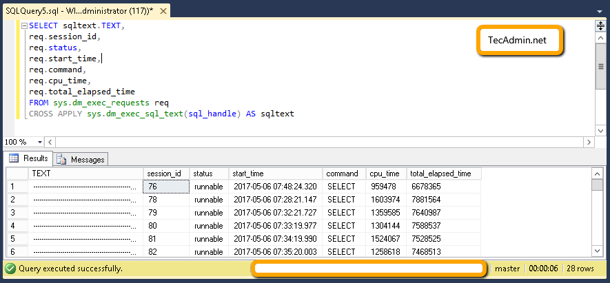 SQL Server   Find Currently Running Query   TecAdmin - 71