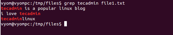 Linux grep command example 1