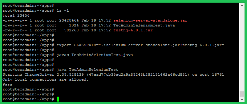 Selenium test case results