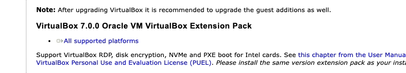 Installing VirtualBox Extension Packs