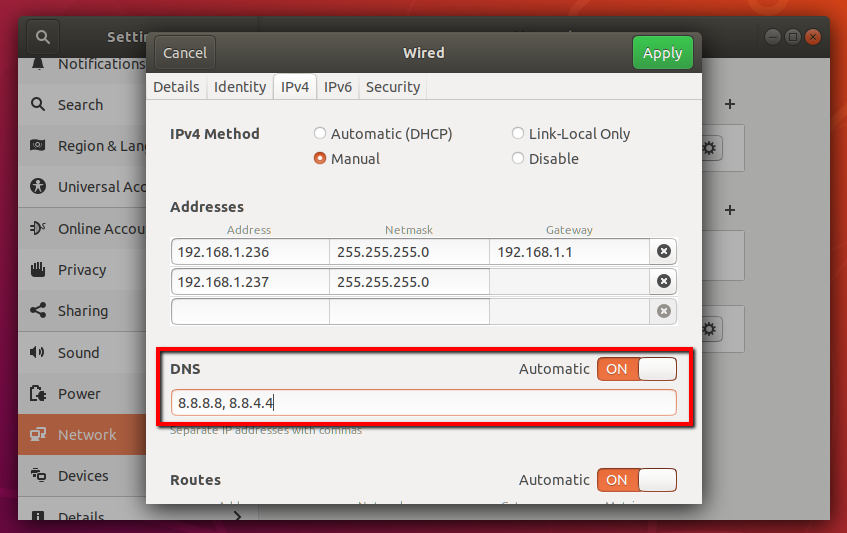 Ubuntu set remote dns