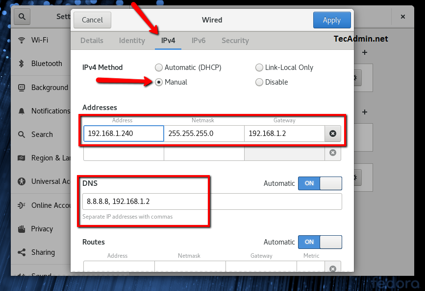 How to Configure Static IP Address on Fedora Desktop ...