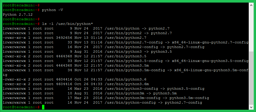 linux see all python versions