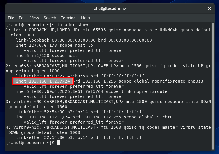 how-to-check-ip-address-on-centos-8-tecadmin