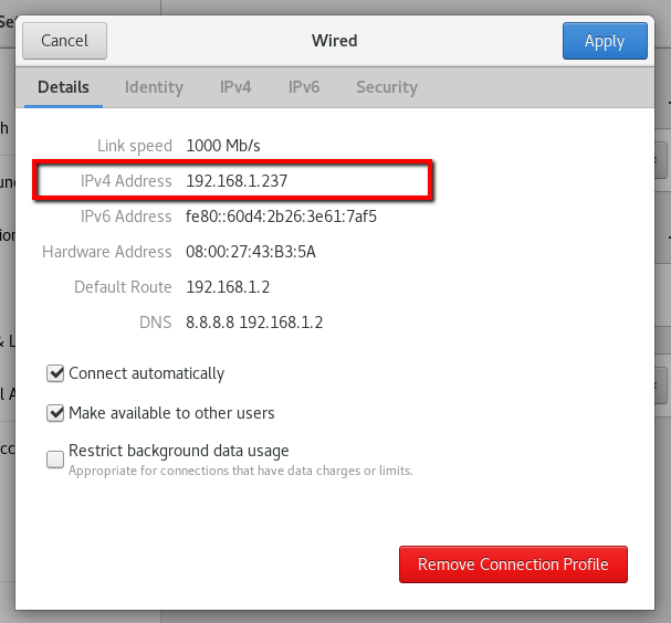 CentOS 8 View IP via GUI