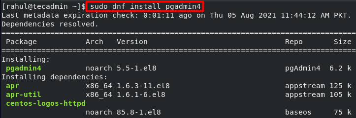 Installing pgAdmin4 on  on CentOS 8