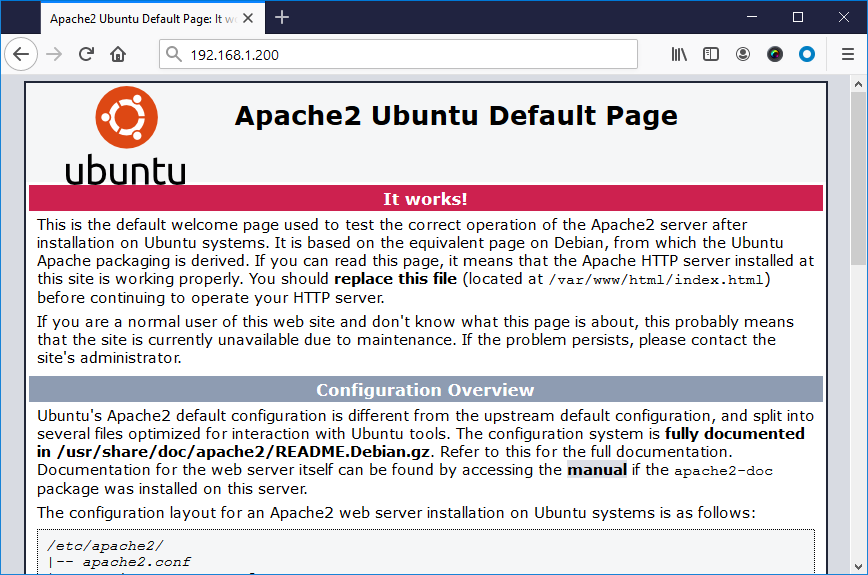 Apache default page ubuntu 20.04