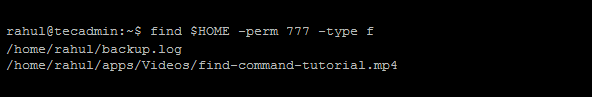 Linux command find files only with 777 permissions