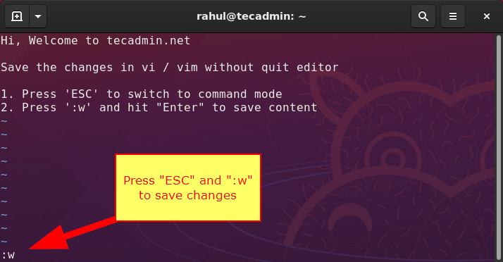 Vi/Vim Save file without quite editor