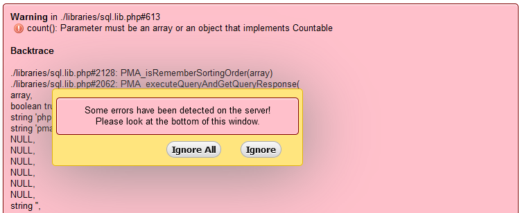 Warning in ./libraries/sql.lib.php#613 count()