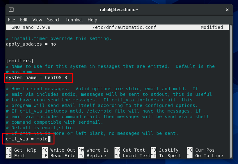 DNF Automatical Upgrade Settings on CentOS 8