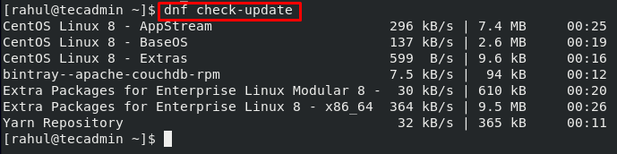 DNF Check Packages Update CentOS 8