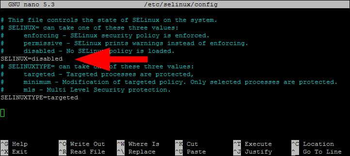 Disabling SELinux