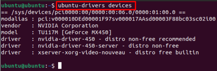 Check Ubuntu drivers devices