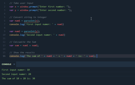 JavaScript Program To Add Two Numbers – TecAdmin