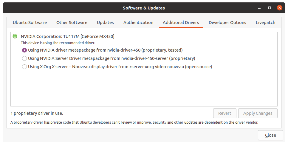 Select Nvidia drive to install on Ubuntu