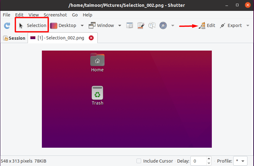 Capture selected area with shutter in Ubuntu
