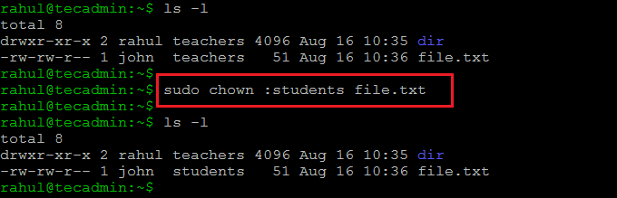 Changing file groupowner with chwon command