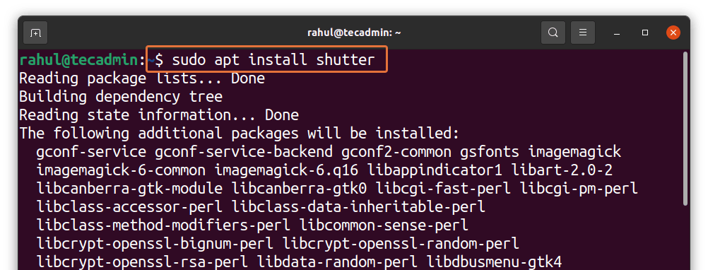 Installing shutter tool on Ubuntu