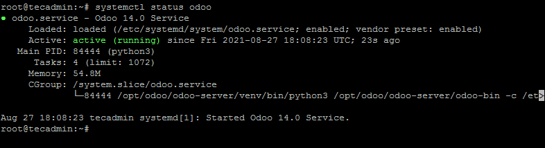 Check Odoo Service Status on Ubuntu 20.04
