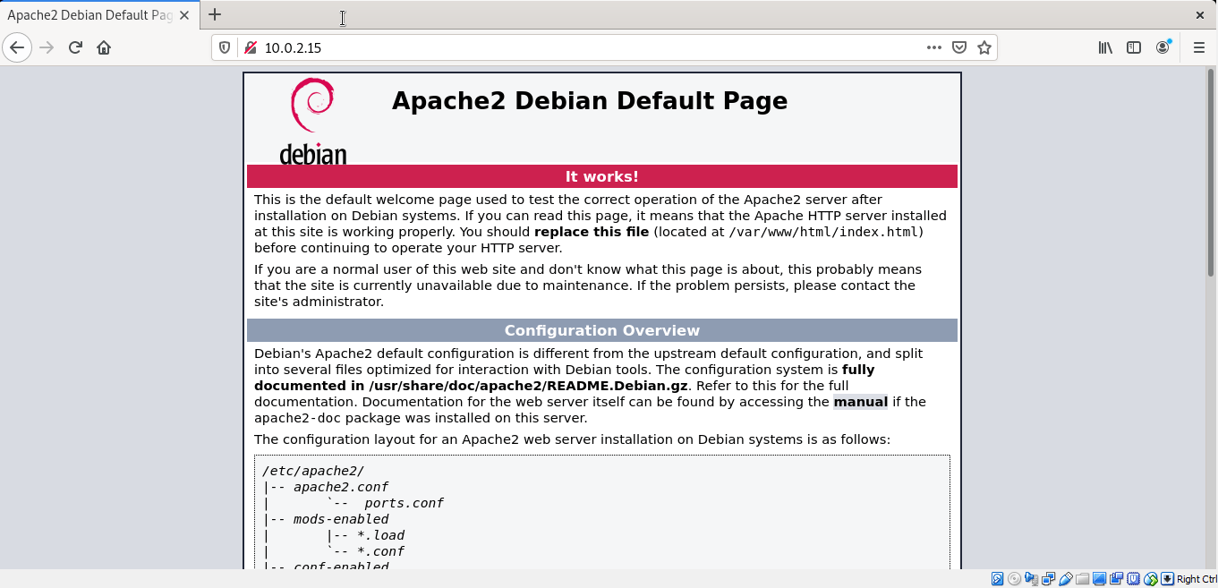 Apache default page on Debian 11
