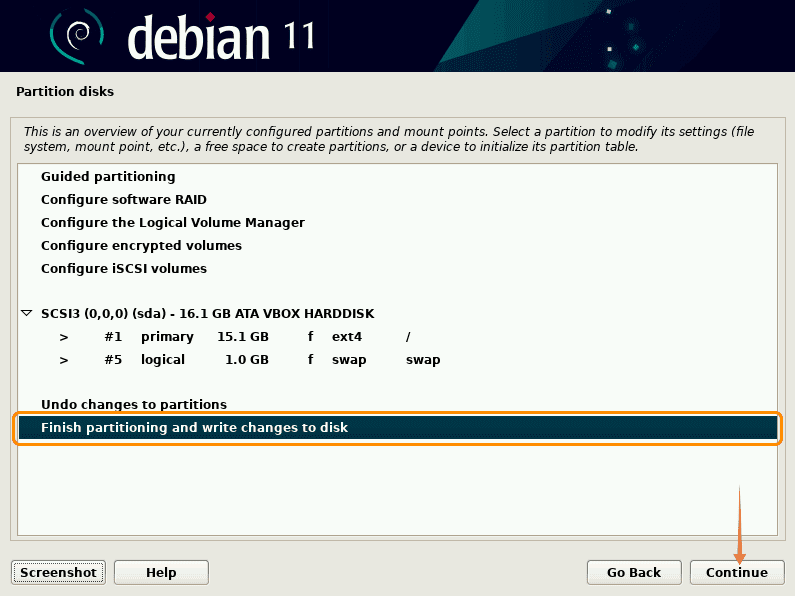 Finish disk partitioning