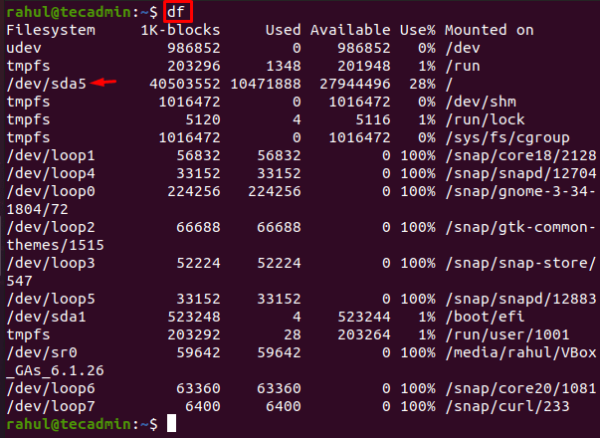 how-to-check-disk-space-in-ubuntu-tecadmin