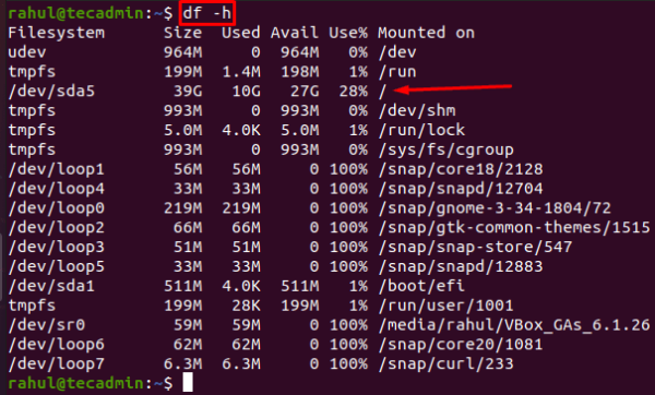 how-to-check-disk-space-in-ubuntu-tecadmin