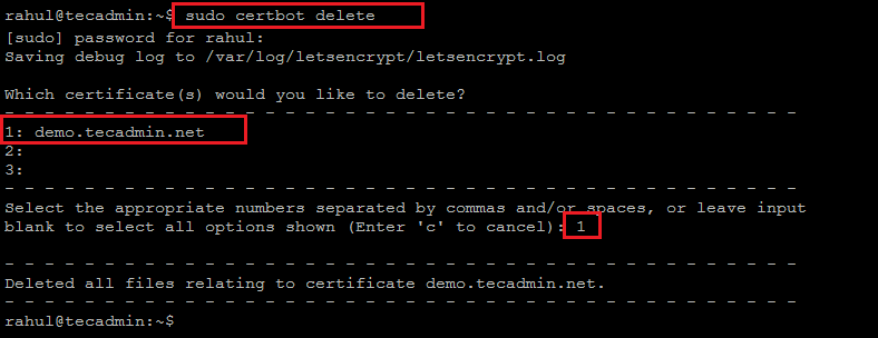 Deleting Let's Encrypt Certificate using Certbot