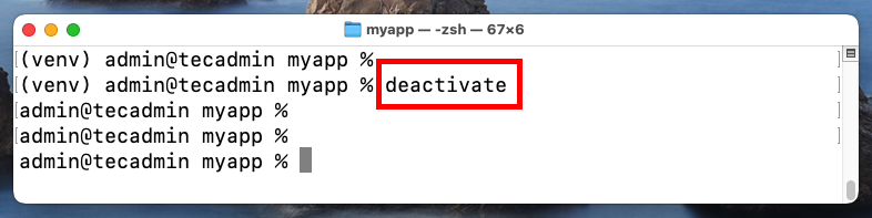 Quit/Exit/Deactivate the Python Virtual Environment