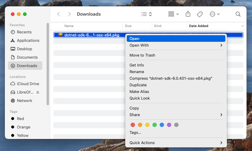 Installing Dotnet Core on macOS