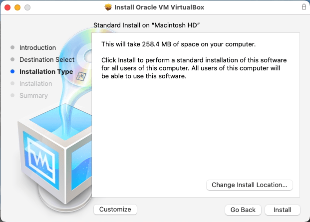 virtual box install macos