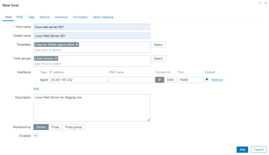 Adding New Host in Zabbix 